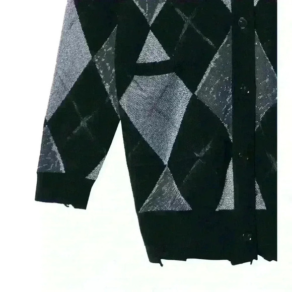 JNBY Diamond Pattern V-Neck Factory Distressed Wool Cardigan Size Medium EUC! - Picture 8 of 16